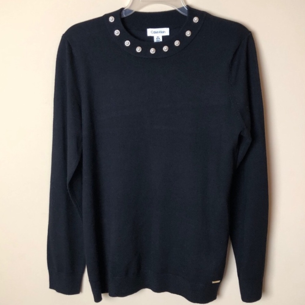 Black Rhinestone & Pearl Studded Mock Neck Sweater
